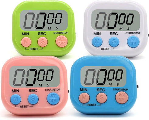 BXF SPORTS 4 Pack Multi-Function Electronic Timer - Kitchen Timer,Magnetic Digital Timers,Big LCD Display,