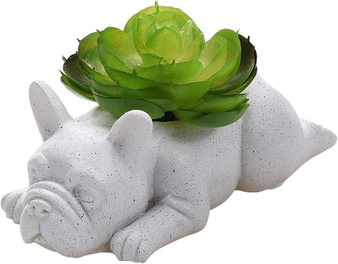 White Resin Dog Succulent Planter, Cute French Bulldog Shape Mini Puppy Air Plant Planter for Home Garden Decor
