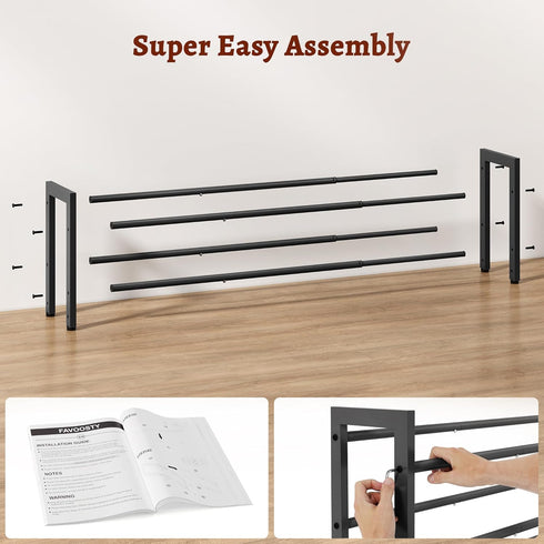 2-Tier Closet FAVOOSTY Expandable Shoe Rack, Adjustable Shoe Shelf Storage Organizer Space Saving Metal Free Standing