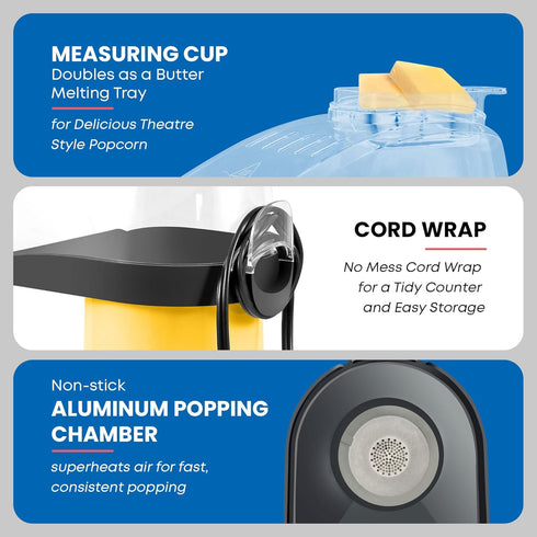 Elite Gourmet Fast Hot Air Popcorn Popper, 1300W Electric Maker with Measuring Cup & Butter Tray