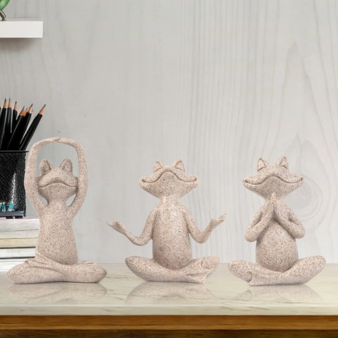 Set 3 Suoedd Sandstone Frog Figurines Yoga Decor of Frog Yoga Statues for Modern Living Room Table Office Bookshelf