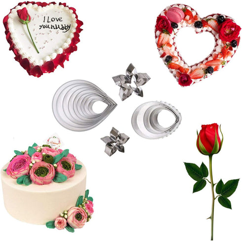 18pcs Gumpaste Flower Mold - Austin Rose Petal Calyx Leaf Cutter Set, Sugarcraft Fondant Modelling Tools for Cake