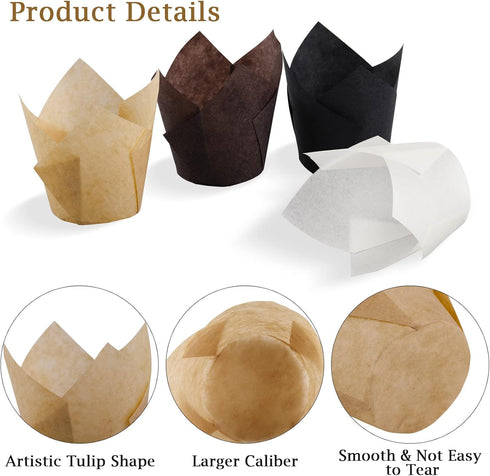 Ruisita 200 Pieces Mini Tulip Baking Cups, Greaseproof Cupcake Muffin Liners for Wedding Birthday Party, Brown, White,