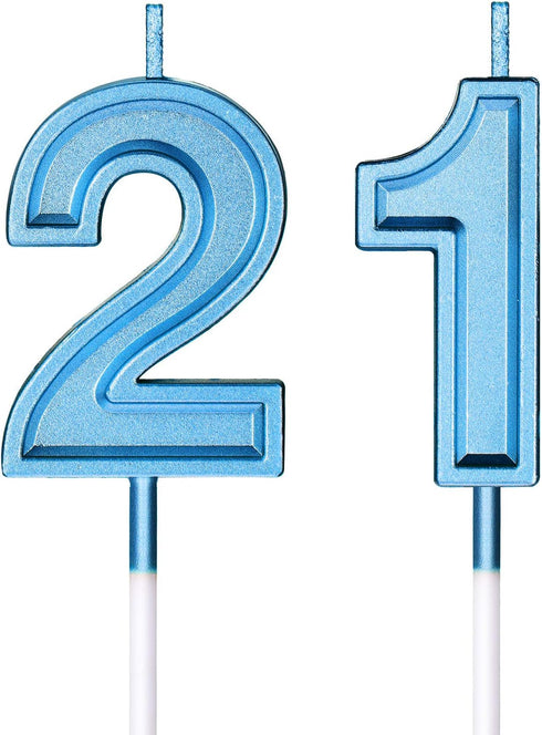 21st Birthday Candles Cake Numeral, Happy Birthday Topper Decoration for Wedding Anniversary Celebration (Blue)