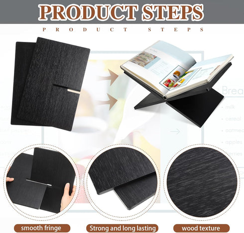 Book Stand: Recipe Holder for Display, Open Book Display Stand for Cookbooks, Magazines, Textbooks (Black)