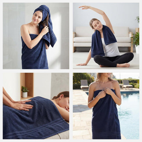 Set 6 Sets 2 2 2 650GSM REDKISS Navy Towels Piece Cotton Towel with Bath Towels, Hand, Washcloths, Hotel Quality, Soft