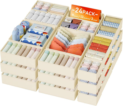 DIMJ Drawer Organizer Clothes 24 Pack - Foldable Baby Organizers and Storage
