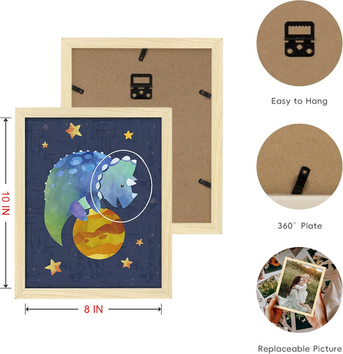 6 Pack 8x10 Inch ArtbyHannah Framed Dinosaur Wall Art, Nursery Wall Decor for Kids Boys Room, Dinosaur and Space