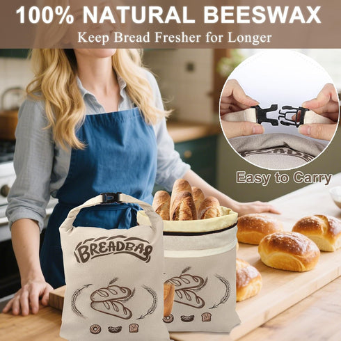 FONDFRAMORY (2 Pack) Beeswax Bread Bags for Sourdough, Large Size Sourdough Bread Bags with Beeswax to Keep Freshness