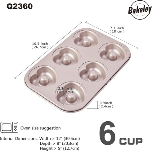Heart Donut Pan, 6 Cavity Donut Mold Heavy Duty Steel Non-stick Heart Shaped Bund Pans Pattern Doughnut Bakeware for Oven Baking (Champagne Gold) by Bakeley