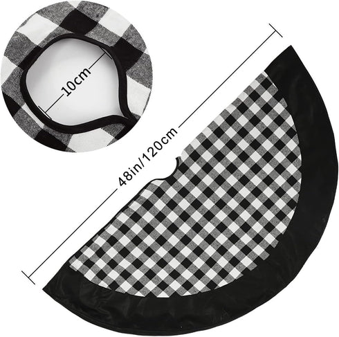 Black and White Buffalo Plaid Check Christmas Tree Skirt - 48 inches Double Layers Holiday Ornaments