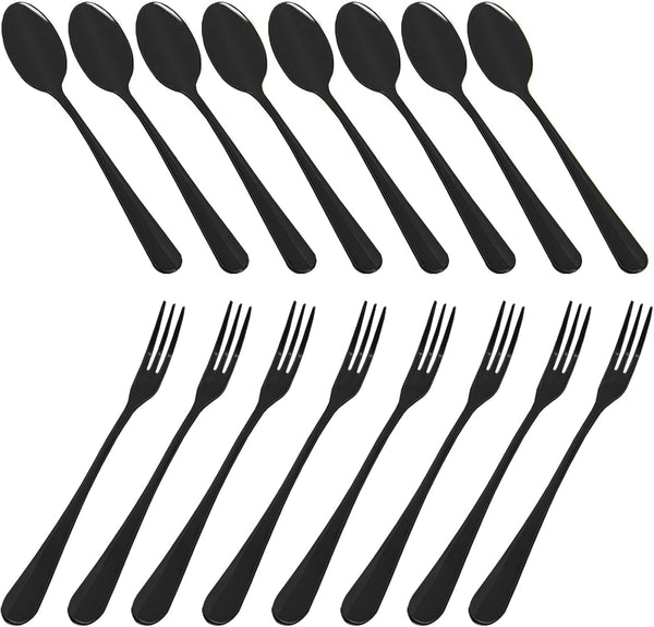 DaKuan 16 Pieces Mini Coffee Spoons (4 inch) & Stainless Steel Forks (4.8 inch) for Dessert, Tea, Appetizer