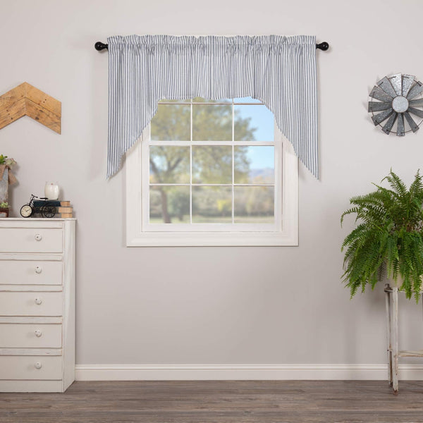 VHC Sawyer Mill Blue 2 Piece Swag Set Kitchen Curtains for Bathroom Living Room Bedroom Window Ticking Striped