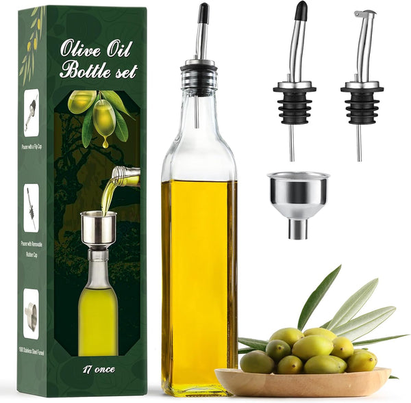 AOZITA 17oz Clear Glass Olive Oil Dispenser Bottle - 500ml Oil &