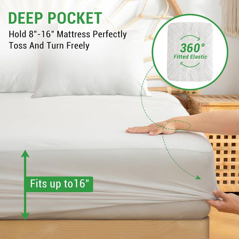 Gogreen Bamboo Rayon Waterproof Mattress Protector - Stretchable Queen Size Cover, Fits up to 16"