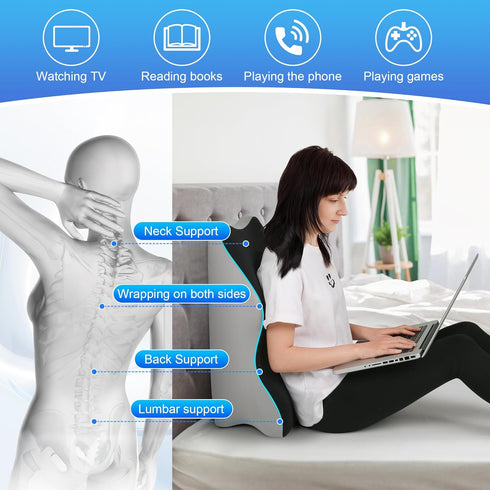 Aduken Reading Pillow for Bed, Adult Memory Foam Ergonomic Back Support Pillow for Sitting up, Prone Pillow Face Down