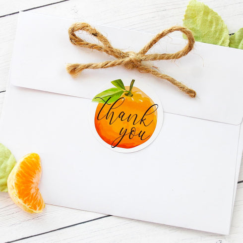 Little Cutie Baby Shower Thank You Stickers | 40 Count Orange Theme Labels for Baby Shower or Gender Reveal