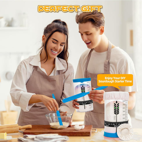 2Pack, 40OZ Sourdough Starter Jar Kit Large Sourdough Starter Kit With Thermometer Strips & Scraper, Sourdough Bread