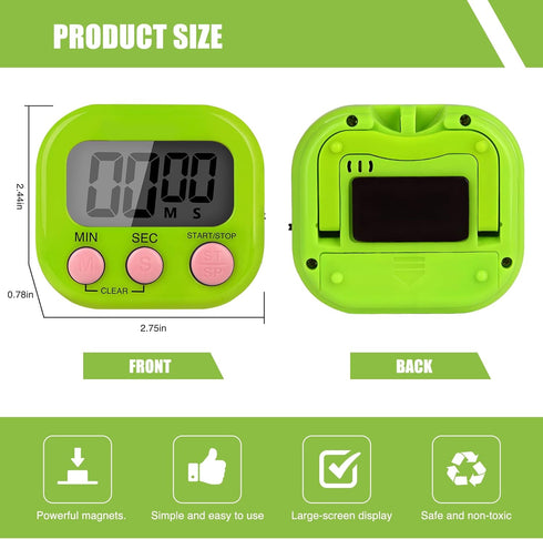 Saooumean 6 Pack Countdown Multi-Function Electronic Timer, Colorful Kitchen Timers Digital Magnetic, Timer, Big LCD