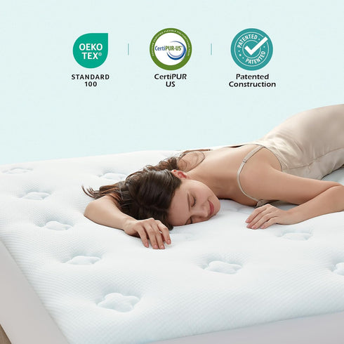 Hansleep Memory Foam Twin Size Mattress Topper - Gel Twin Mattress Pad with Deep Pocket, 39x75 Inches, White