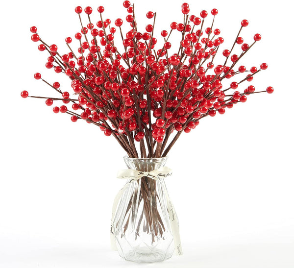 joyhalo 24 Pack Red Berry Stems - 12.6'' Holly Berry Stems, Red