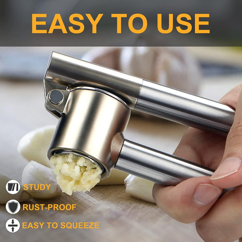 Roeene 304 Garlic Press, Stainless Steel Garlic Mincer & Crusher, Heavy Duty, Easy Squeeze, Rust Proof, Easy Clean