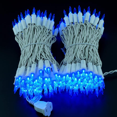 YULETIME 200 Blue LED Christmas Lights with White Wire, Pack of 2 Strands, 33 Feet 100 Lights