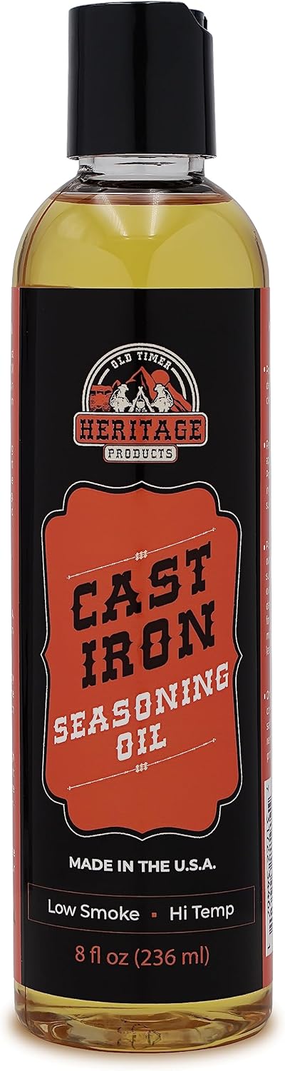 Heritage Products Cast Iron Seasoning Oil, Low-Smoke Hi Temp All-Natural Skillet Conditioner for Dutch Oven, Griddle