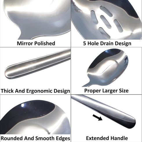 Extra Large Serving Spoons x2, Slotted Serving Spoon x2, 11.4 inch Silverware Set, Food-grade 18/8 Stainless Steel for