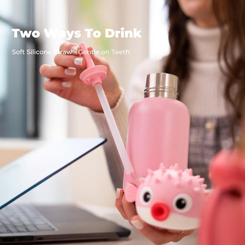 Utillife BPA-Free,15.2oz Insulated Stainless Steel Tumbler with Detachable Soft Animal Head,Leakproof Kids Water Bottle