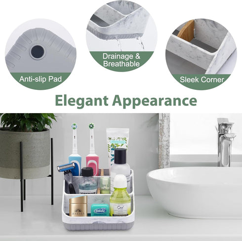 Bamboo Toothbrush Holders for Bathrooms, 6 Slots Electric Tooth Brushing Holder for Kids and Family, Grey Marble