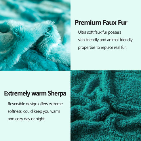 Twin(60"x80")) NEWCOSPLAY Super Soft Faux Fur Blanket Twin Size Tie-dye Light Teal Sherpa Fuzzy Plush Warm Blanket