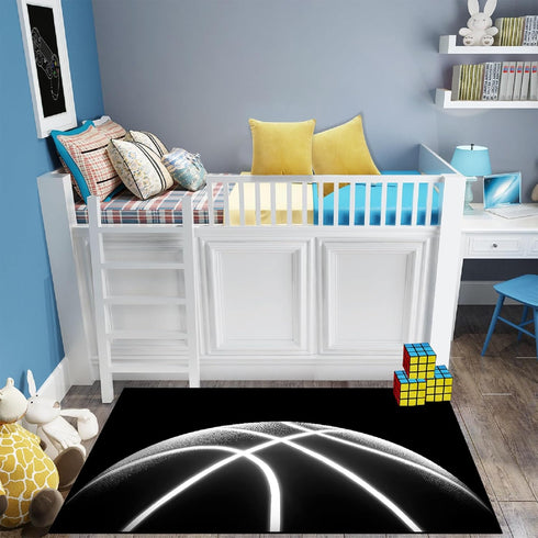 3'5' Boys Basketball Rug - Black Area Rug with Basketball Decor, Playroom Mat