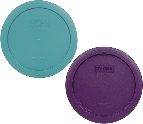 Pyrex 7201-PC 4-Cup Food Storage Replacement Lids, (1) Turquoise and (1) Purple, Made in USA