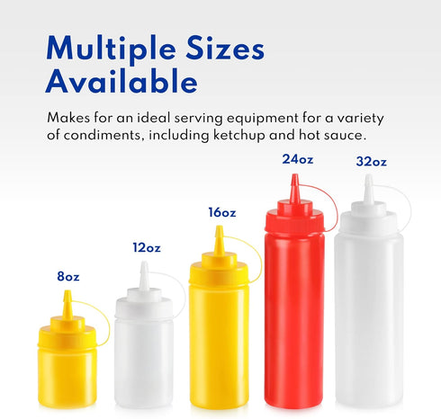 New Star Foodservice 26238 Clear Plastic Squeeze Bottles, Wide Mouth, 24 oz, Pack of 6