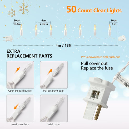 Brillarlights 50 Count, 13ft Christmas Lights Clear White Incandescent Mini String Lights Plug in Warm White with White