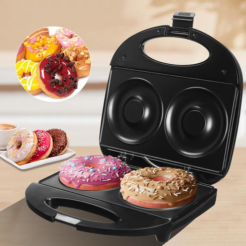 Donut Maker, Doughnut Machine, Bake 2 Donuts, Double-sided Heating, Non-stick Surface, Perfect for Breakfast, Easy to