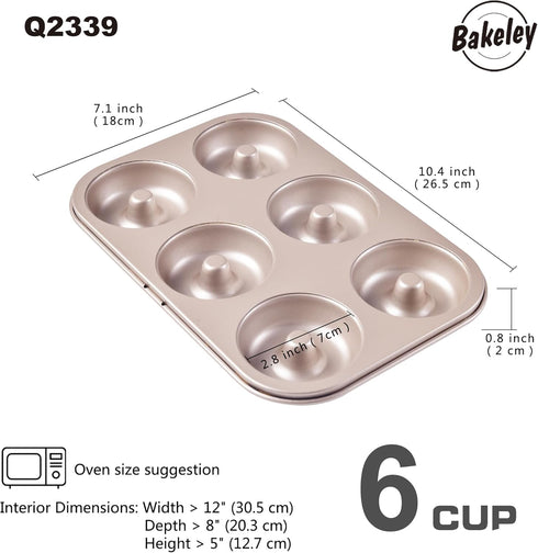 Donut Pan, Nonstick 6 Cavity Ring Doughnut Pan for Baking, Set of 2 (Champagne Gold) by Bakeley
