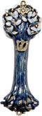 Bless This House Mezuzah Case, Wooden Texture Design with David Star, Blue Indigo Color for Jewish Homes