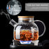 Glass Teapot with Strainer, Stovetop & Microwave Safe Borosilicate Glass Kettle, 60.8oz/1800ml, Wooden Lid