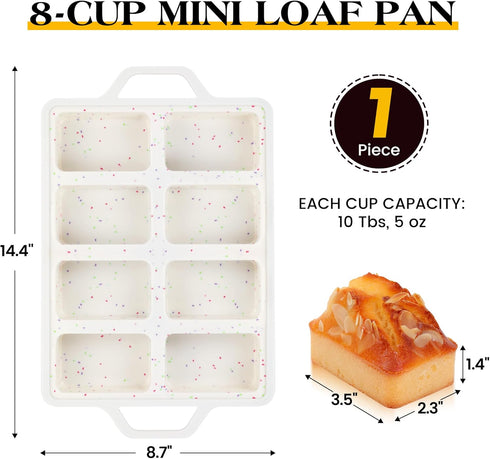 Mini Loaf Pans Silicone, Nonstick Small Bread Pans for Baking, 8 Cavity, 2 Pcs, Cream
