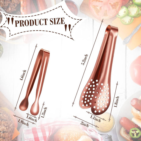 12 Pieces Mini Serving Tongs Small Tongs Serving Utensils, Ice Tongs Mini Sugar Tongs, Small Tongs for Appetizers, 5 Inch and 4 Inch(Rose Gold) by Vesici