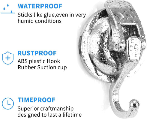 Heavy Duty Vacuum Suction Cup Hooks, Silver Plated Polished Super Suction for Kitchen Bathroom