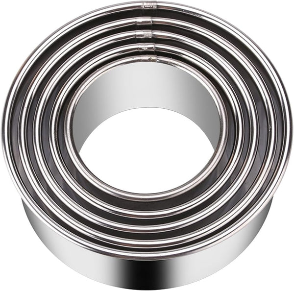 5 Pieces Biscuit Cookie Cutters Set, Stainless Steel Round Cookie Cutters in Graduated Sizes