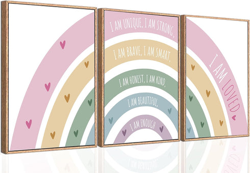 3Pcs Rainbow Canvas Wall Art - Colorful Boho Nursery Wall Decor -