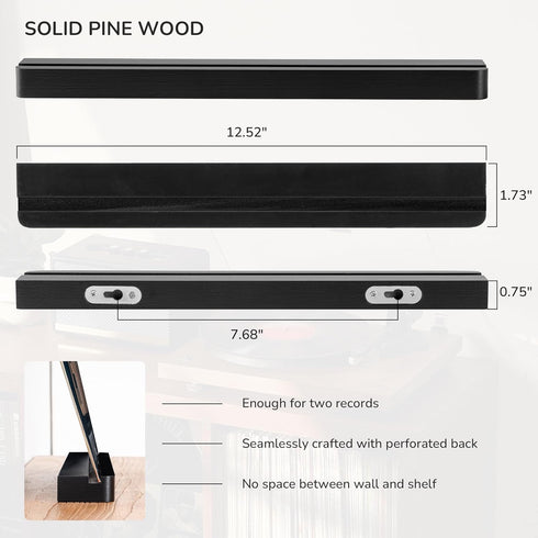 Album 2 Pack, Axeman Wood Vinyl Record Shelf Wall Mount, Floating Shelves for LPs, CD, Holder Wall Display, Elegant
