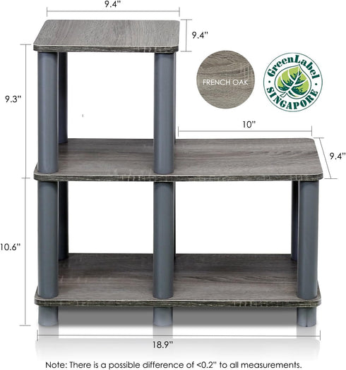 2-Tier 3-Cube Furinno TURN-N-TUBE Storage Shelves, Ladder Shape Book Shelf with Open Frame Design, Corner Shelf