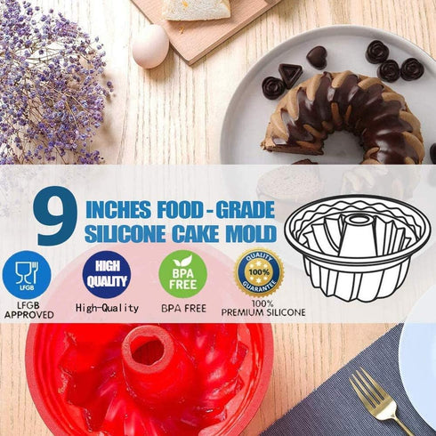 Silicone Fluted Bunte Cake Baking Pan, European-Grade LFGB Silicone Round Cake Mold, Non-Stick Cake Pan for Jello,