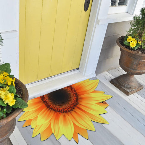Non-slip Sunflower Shape Bathroom Rug, Decorative Water Absorbent Mat for Indoor Outdoor Kitchen Bath Shower Room, 27.6