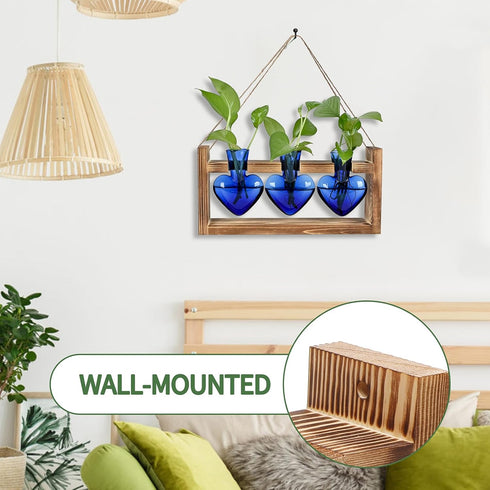 Plant Terrarium Propagation Stations Hydroponics Home Garden Decoration Gift for Women with Wooden Stand Heart Shaped